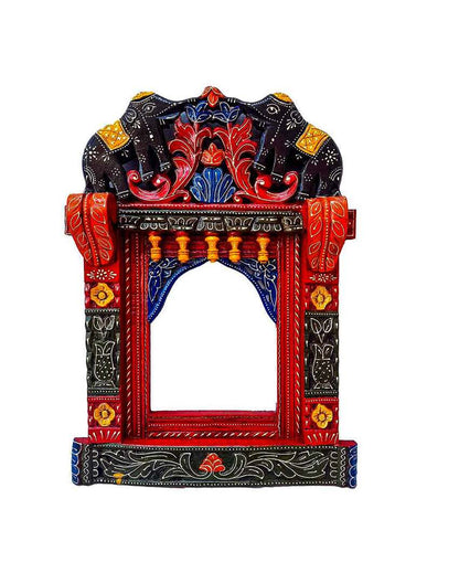 Beautiful Wood Polished Wooden Jharokha with Elephant Design Wall Hanging | 20 x 5 x 22 inches