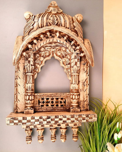 Unique Wood Polished Jharokha Wall Hanging