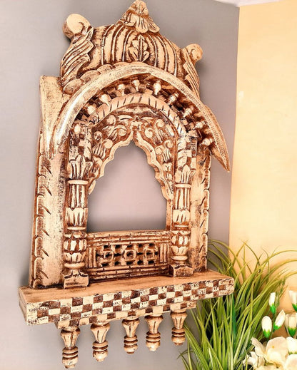 Unique Wood Polished Jharokha Wall Hanging