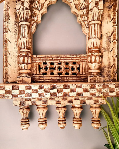 Unique Wood Polished Jharokha Wall Hanging