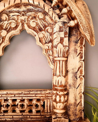 Unique Wood Polished Jharokha Wall Hanging