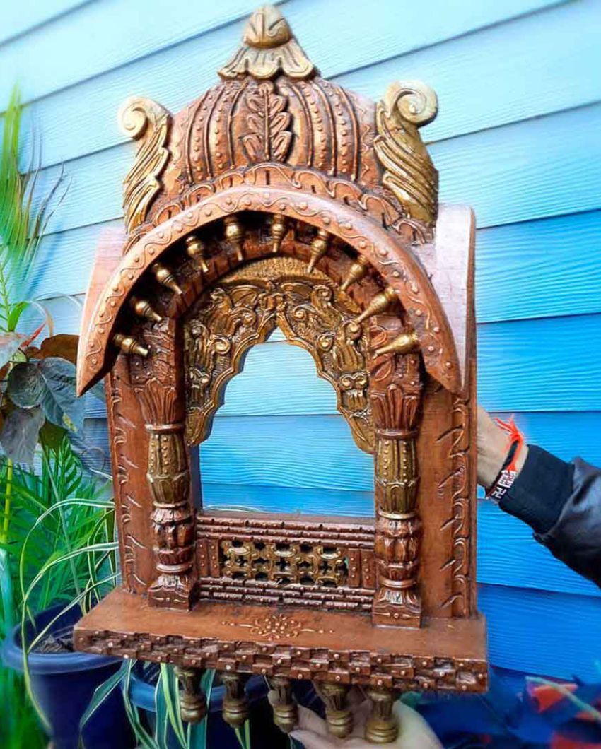 Unique Wood Polished Jharokha Wall Hanging