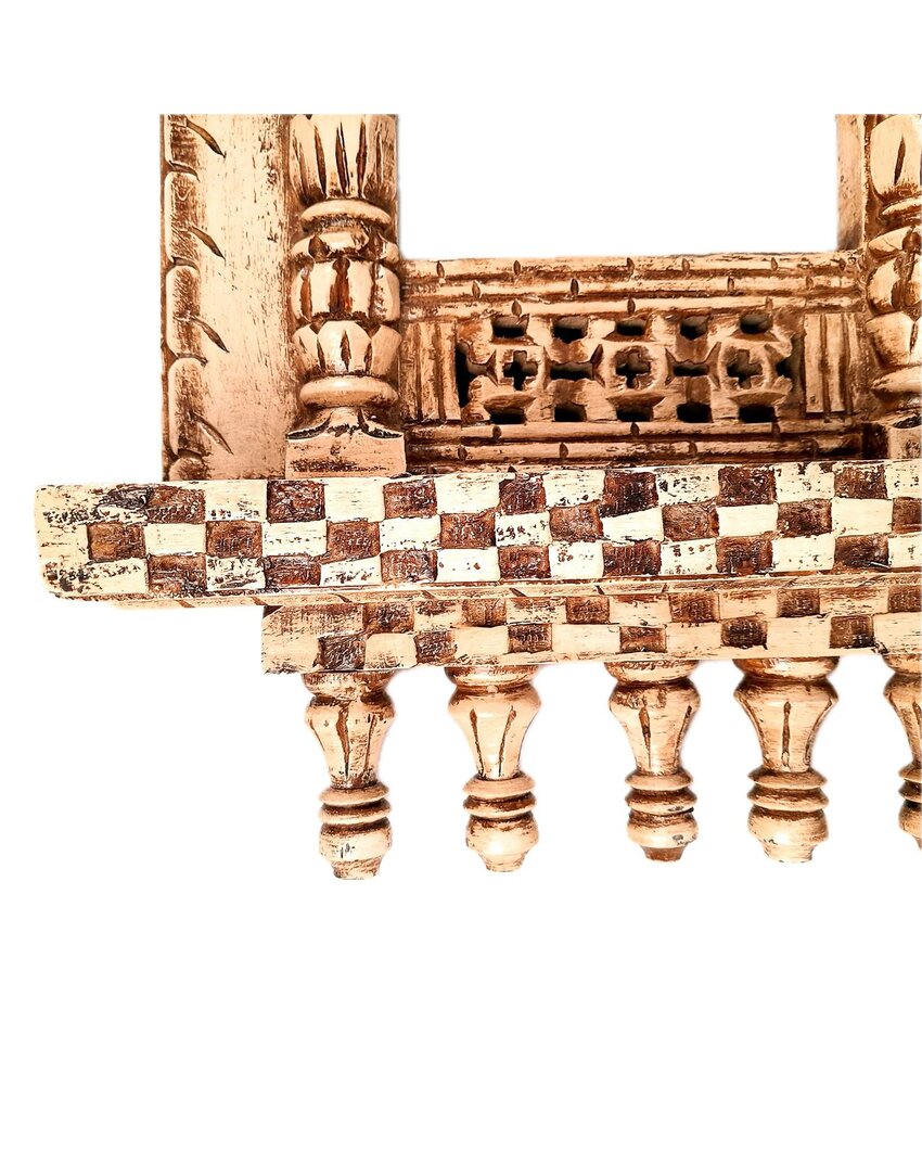 Unique Wood Polished Jharokha Wall Hanging