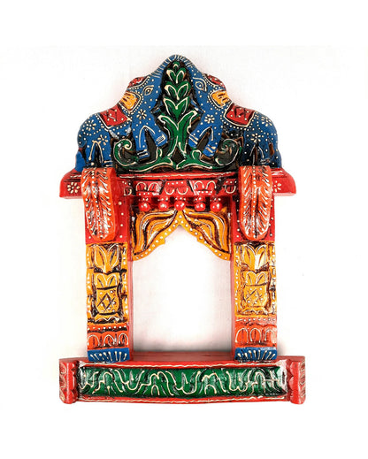 Stylish Wood Polished Jharokha with Elephant Design Wall Hanging | 13 x 5 x 18 inches