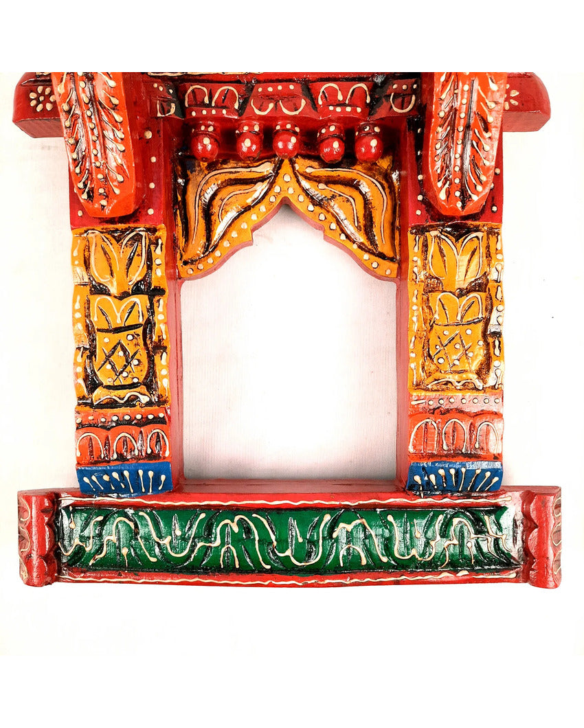 Stylish Wood Polished Jharokha with Elephant Design Wall Hanging | 13 x 5 x 18 inches