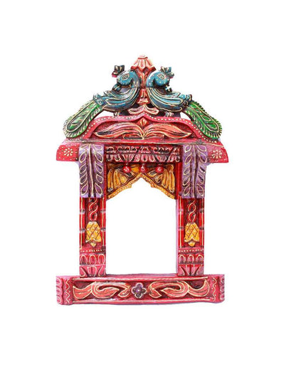 Unique Wood Polished Jharokha with Peacock Design Wall Hanging | 12 x 2 x 18 inches