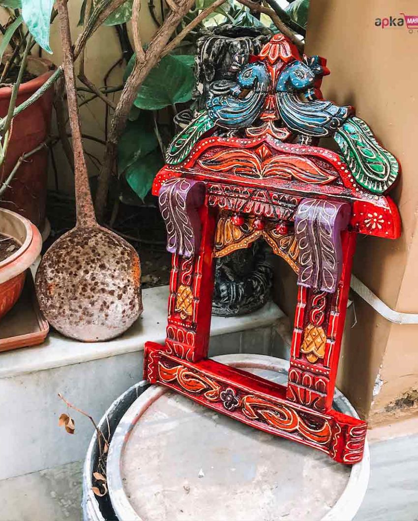 Unique Wood Polished Jharokha with Peacock Design Wall Hanging | 12 x 2 x 18 inches