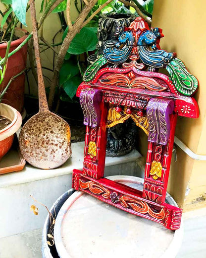 Unique Wood Polished Jharokha with Peacock Design Wall Hanging | 12 x 2 x 18 inches