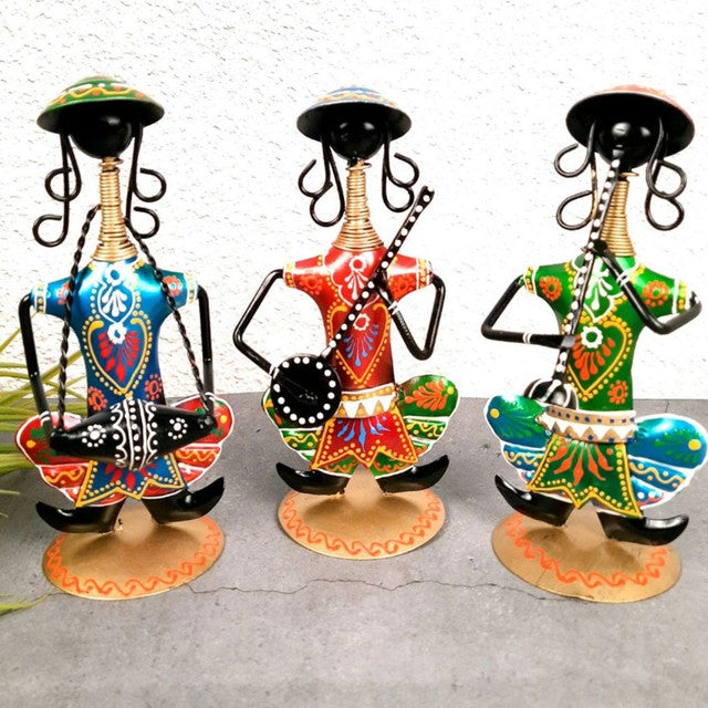 Artistic Iron Polished Decorative Musician Showpiece | Set of 3 | 11 x 3 x 9 inches