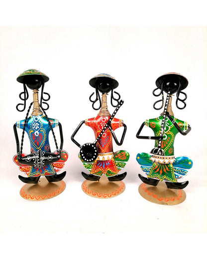 Artistic Iron Polished Decorative Musician Showpiece | Set of 3 | 11 x 3 x 9 inches