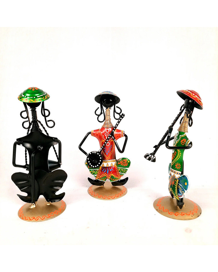 Artistic Iron Polished Decorative Musician Showpiece | Set of 3 | 11 x 3 x 9 inches