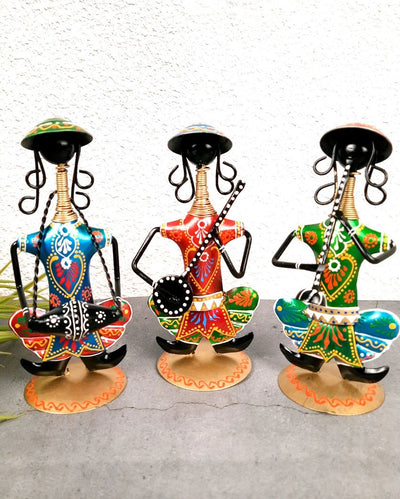 Artistic Iron Polished Decorative Musician Showpiece | Set of 3 | 11 x 3 x 9 inches