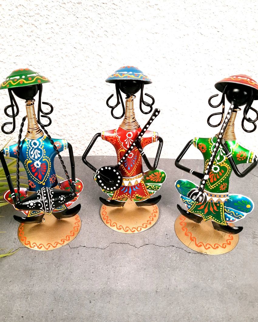 Artistic Iron Polished Decorative Musician Showpiece | Set of 3 | 11 x 3 x 9 inches