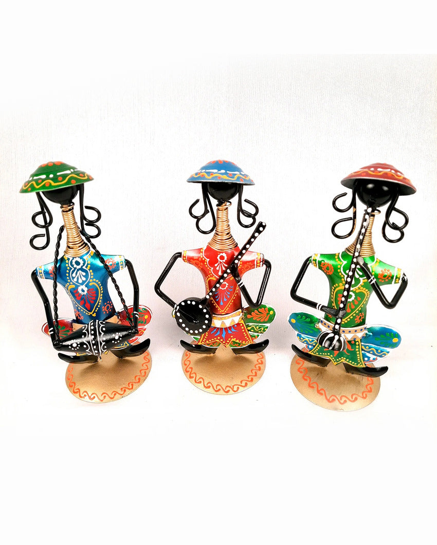 Artistic Iron Polished Decorative Musician Showpiece | Set of 3 | 11 x 3 x 9 inches