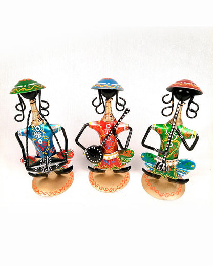 Artistic Iron Polished Decorative Musician Showpiece | Set of 3 | 11 x 3 x 9 inches