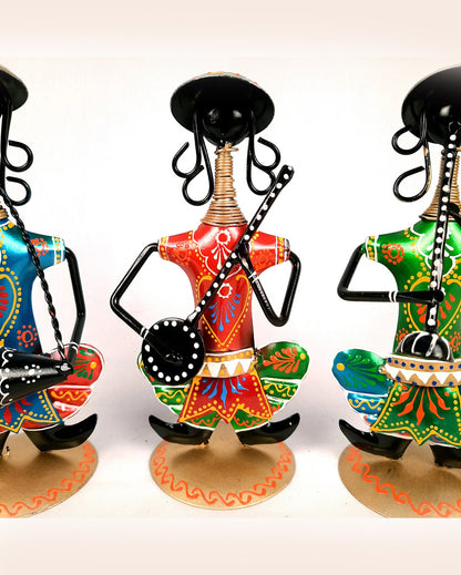 Artistic Iron Polished Decorative Musician Showpiece | Set of 3 | 11 x 3 x 9 inches