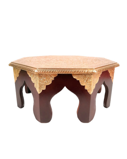 Functional Wood Polished Puja Chowki Bajot | 17 x 7 inches