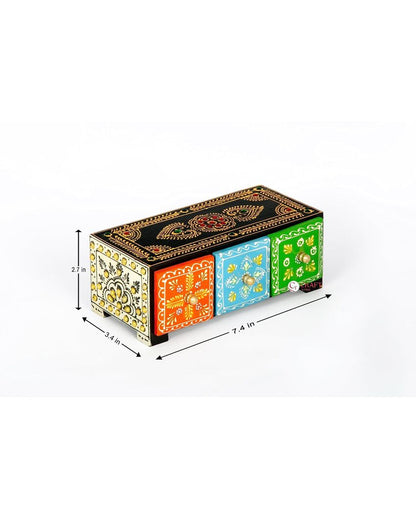 Artistic Hand Painted and Wood Polished Three Boxes Drawer | 7 x 4 x 3 inches