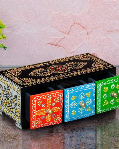 Artistic Hand Painted and Wood Polished Three Boxes Drawer | 7 x 4 x 3 inches