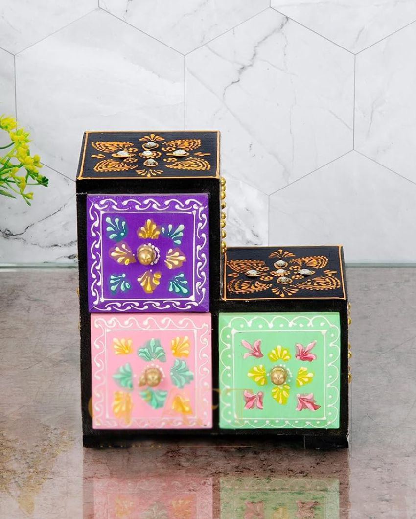 Elegant Hand Painted and Wood Polished Three Boxes Drawer | 6 x 4 inches