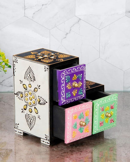 Elegant Hand Painted and Wood Polished Three Boxes Drawer | 6 x 4 inches