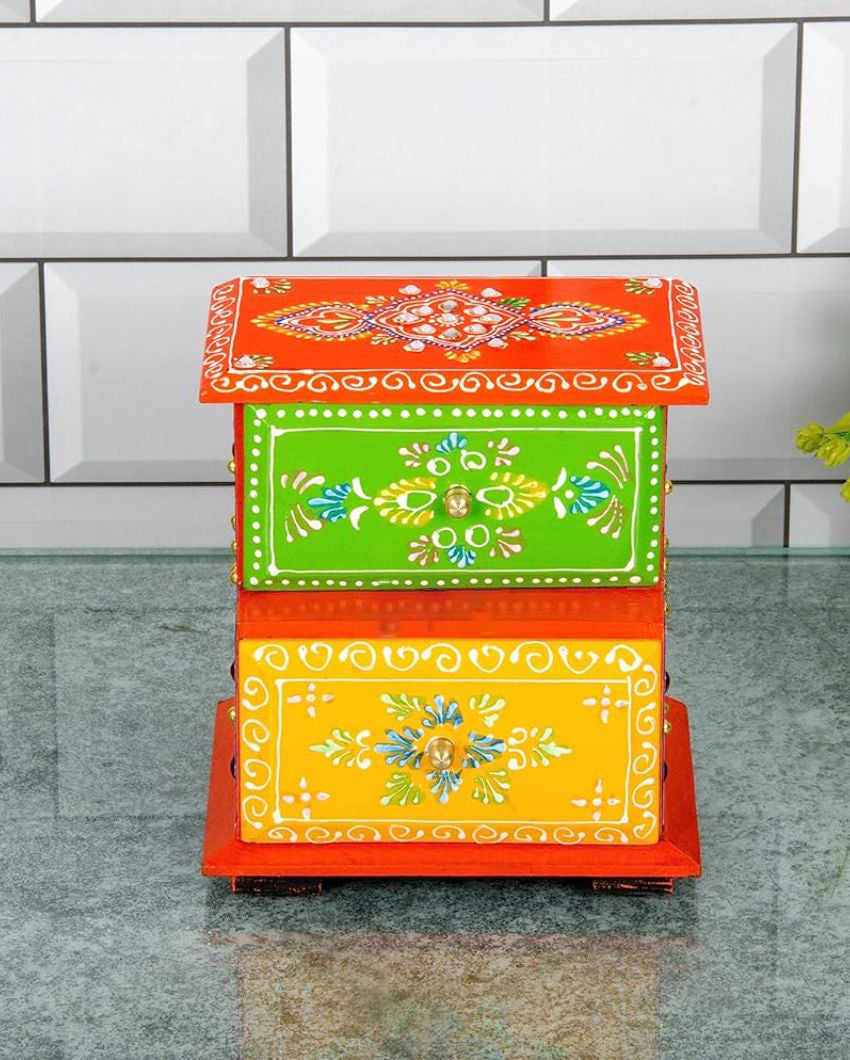 Classic Hand Painted and Wood Polished Two Boxes Drawer | 6 x 5 inches