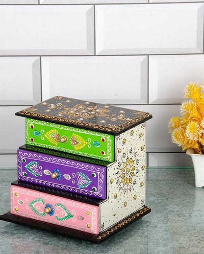 Unique Hand Painted and Wood Polished Three Boxes Drawer | 7 x 6 inches