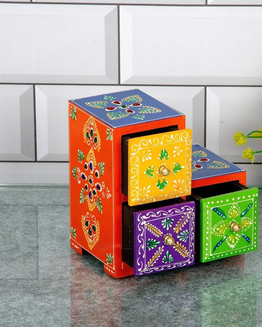 Traditional Hand Painted and Wood Polished Three Boxes Drawer | 6 x 4 inches