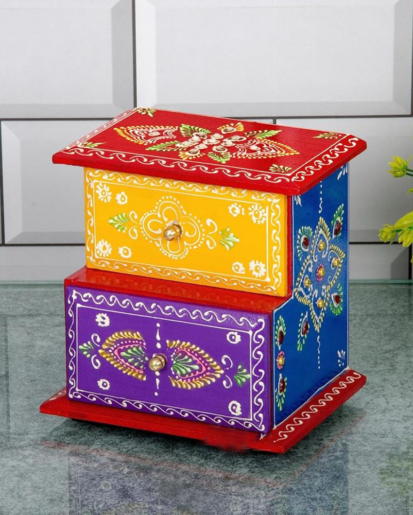 Decorative Hand Painted and Wood Polished Two Boxes Drawer | 6 x 5 inches