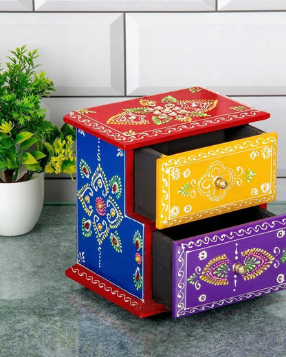 Decorative Hand Painted and Wood Polished Two Boxes Drawer | 6 x 5 inches