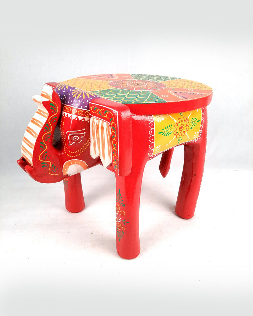 Unique Wood Polished Side Table Cum Stool with Elephant Design