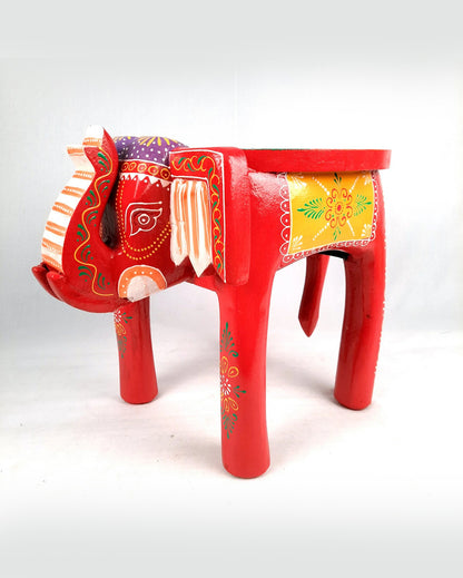 Unique Wood Polished Side Table Cum Stool with Elephant Design