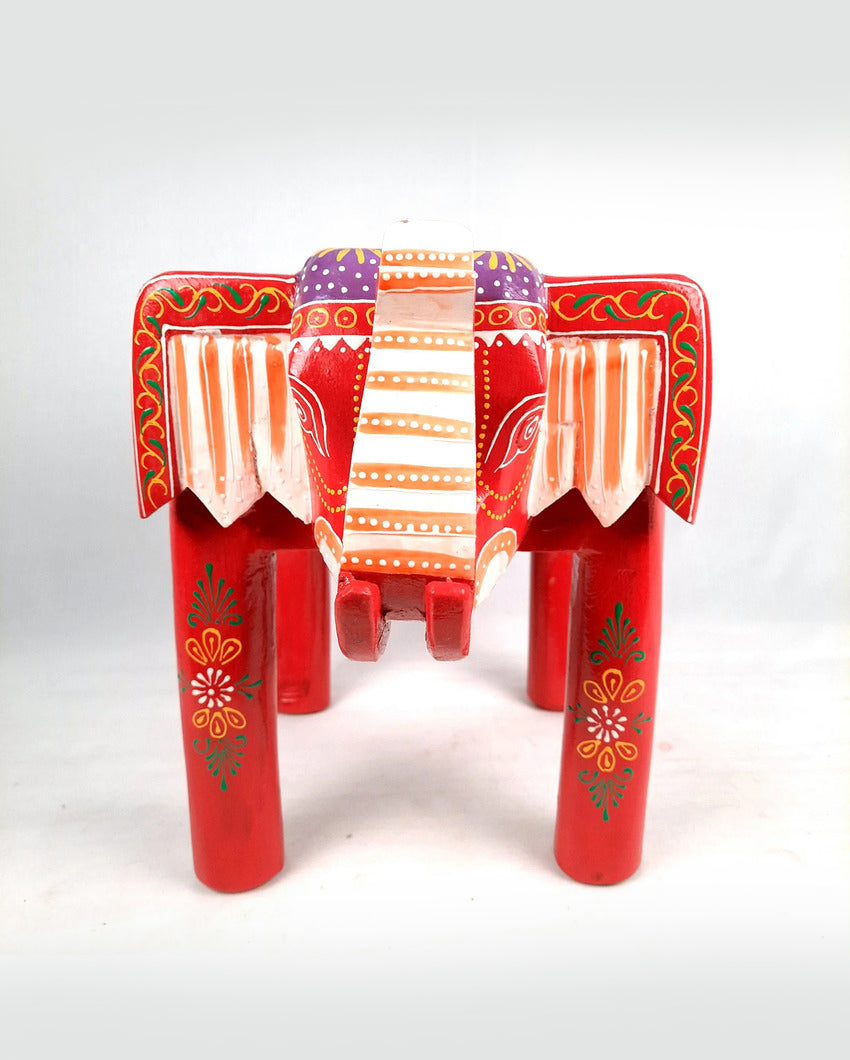 Unique Wood Polished Side Table Cum Stool with Elephant Design