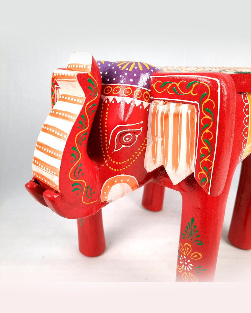 Unique Wood Polished Side Table Cum Stool with Elephant Design