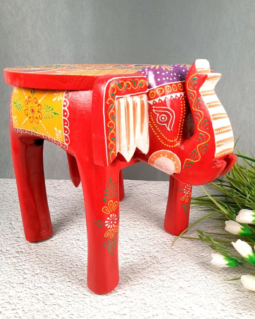 Unique Wood Polished Side Table Cum Stool with Elephant Design