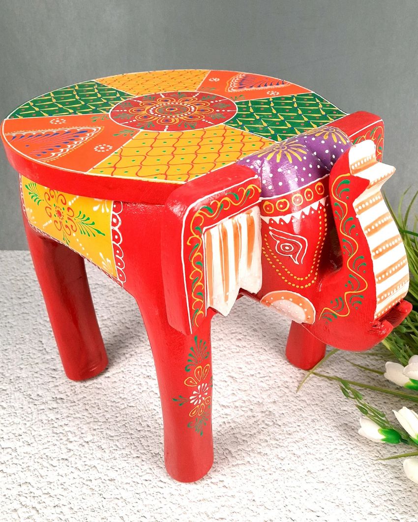 Unique Wood Polished Side Table Cum Stool with Elephant Design