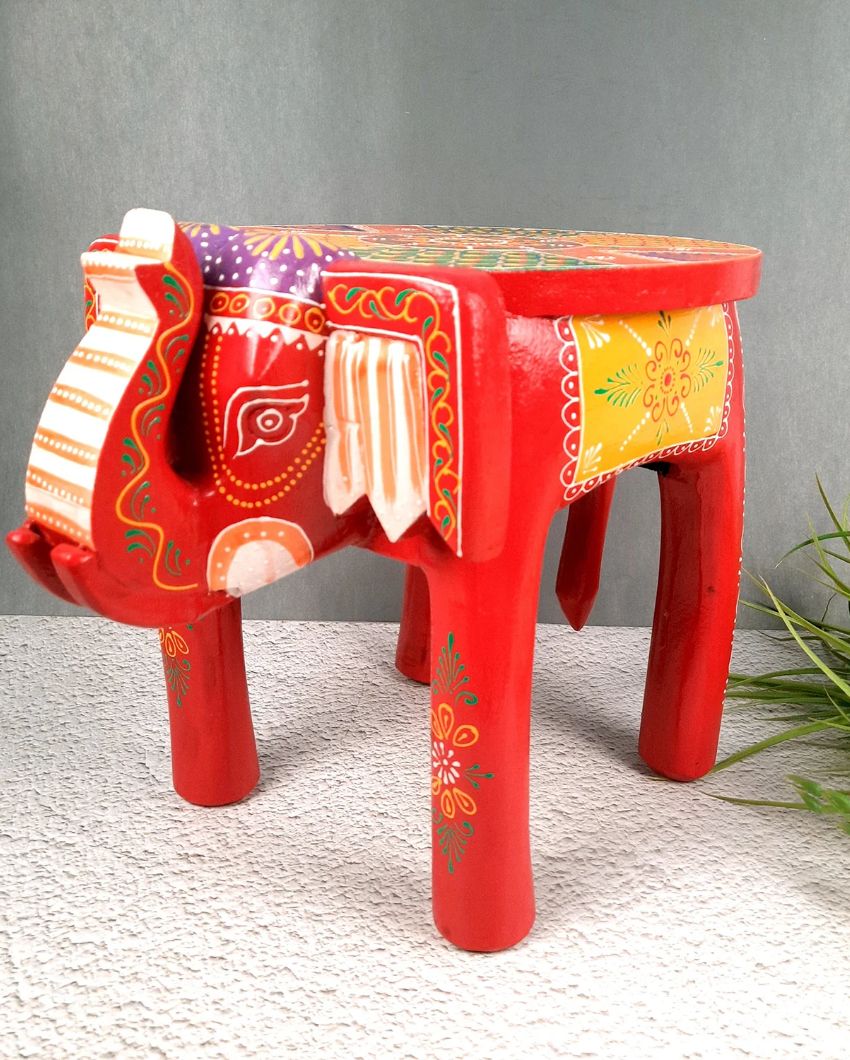 Unique Wood Polished Side Table Cum Stool with Elephant Design