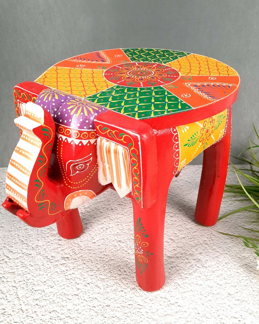 Unique Wood Polished Side Table Cum Stool with Elephant Design