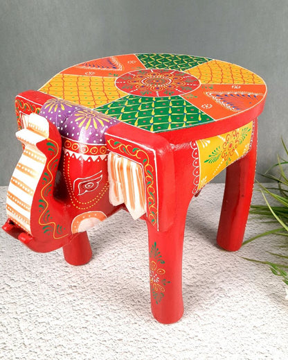 Unique Wood Polished Side Table Cum Stool with Elephant Design