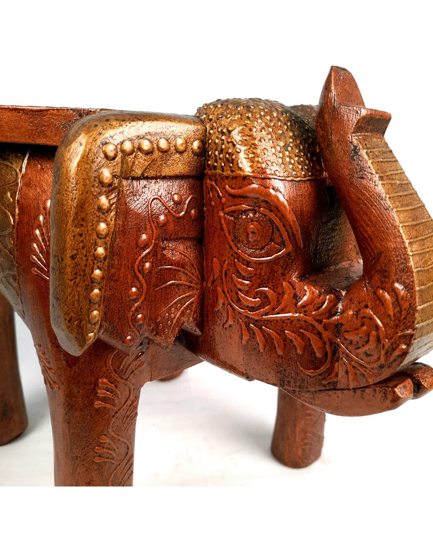 Elegant Wood Side Table Cum Stool with Elephant Design