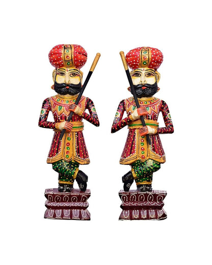 Artistic Wood Polished Darbaan Showpiece | Pack of 2