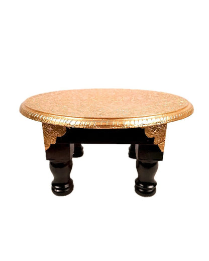 Elegant Wood Polished Round Puja Chowki Bajot