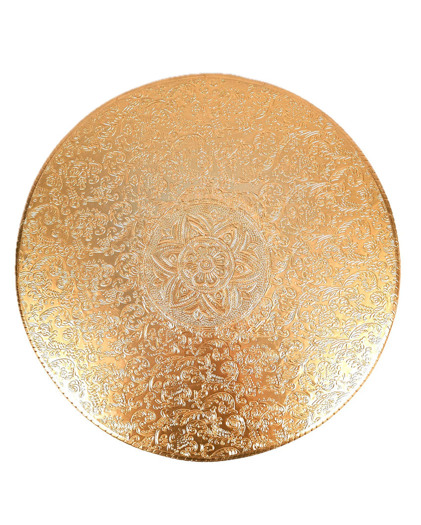 Elegant Wood Polished Round Puja Chowki Bajot