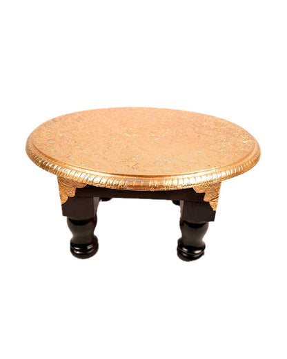 Elegant Wood Polished Round Puja Chowki Bajot