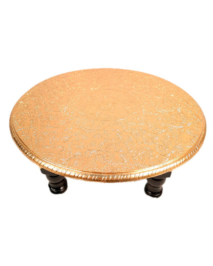 Elegant Wood Polished Round Puja Chowki Bajot