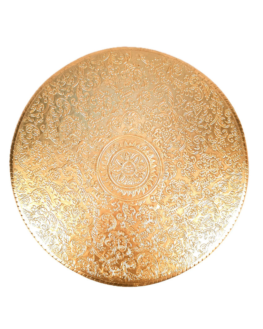 Elegant Wood Polished Round Puja Chowki Bajot