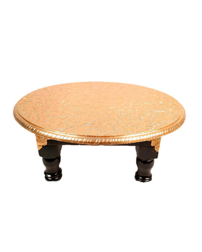 Elegant Wood Polished Round Puja Chowki Bajot