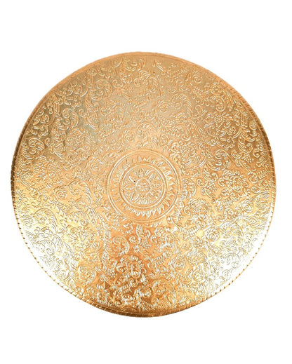 Elegant Wood Polished Round Puja Chowki Bajot