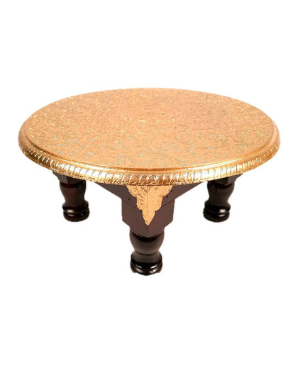 Elegant Wood Polished Round Puja Chowki Bajot