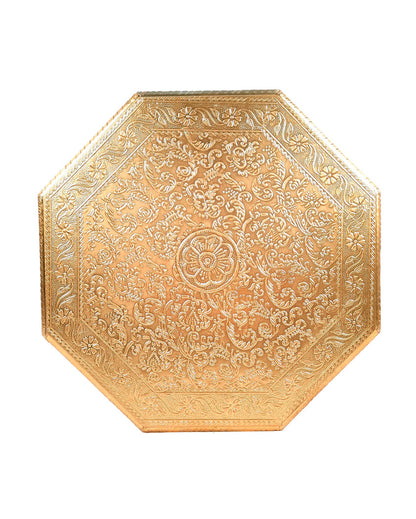 Classic Wood Polished Puja Chowki Bajot Brass | 13 x 7 inches